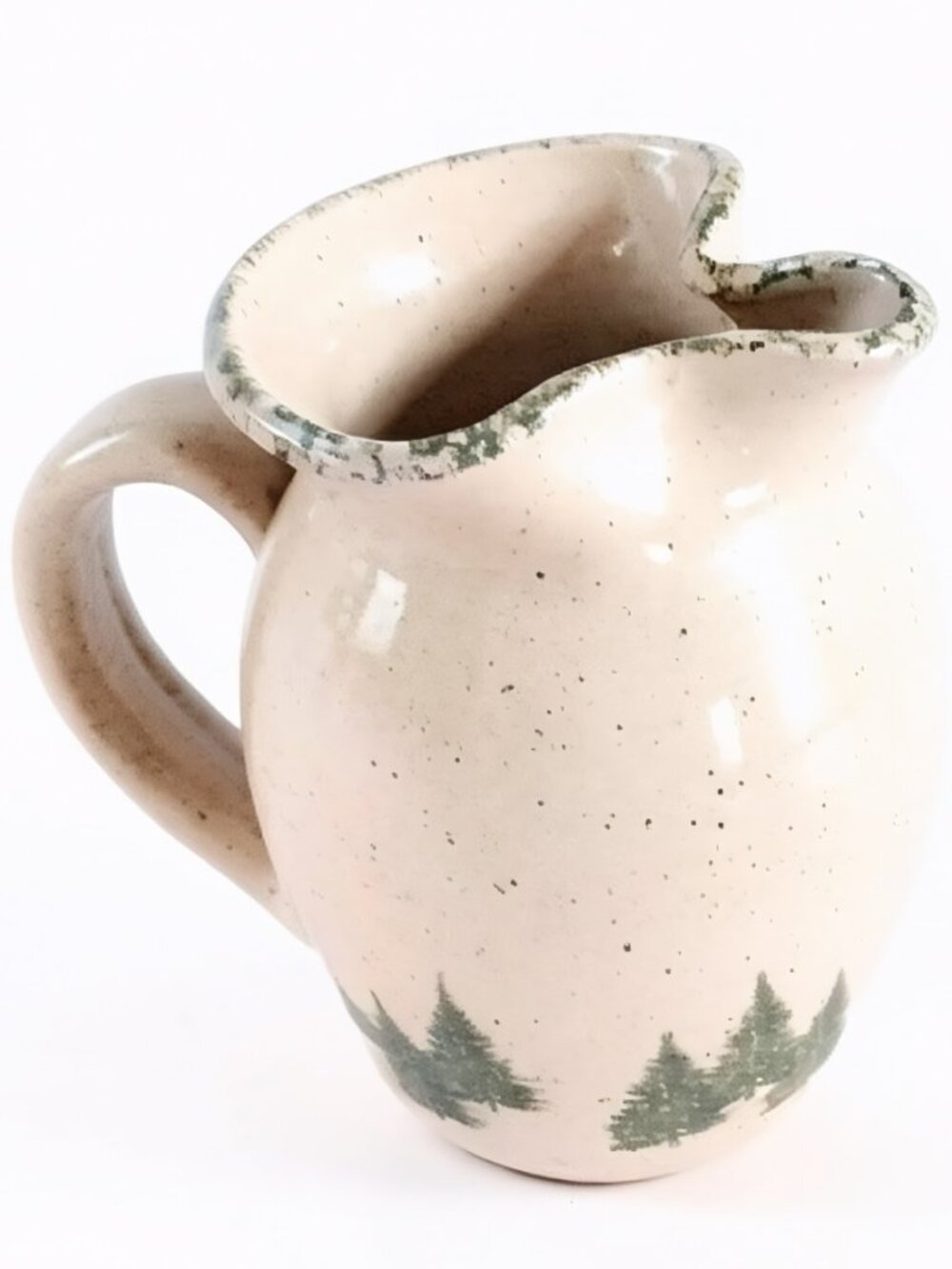 Three Rivers Pottery 1997 Handmade Stoneware Creamer Rustic Pine Trees